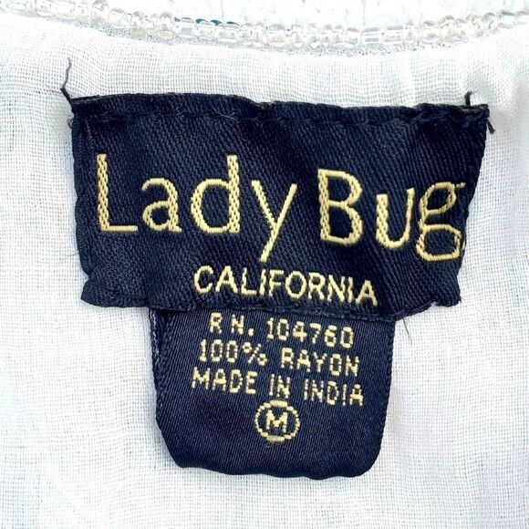 Beaded Sequin White Top S  Sleeveless Blue Turquoise 90s India Sirenscape - Picture 5 of 11